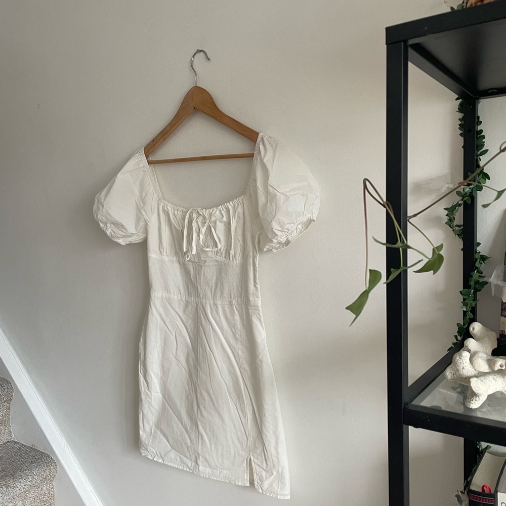 LeLis Cottagecore Milkmaid White Puff Sleeve Mini Dress Cotton Square Neck Small